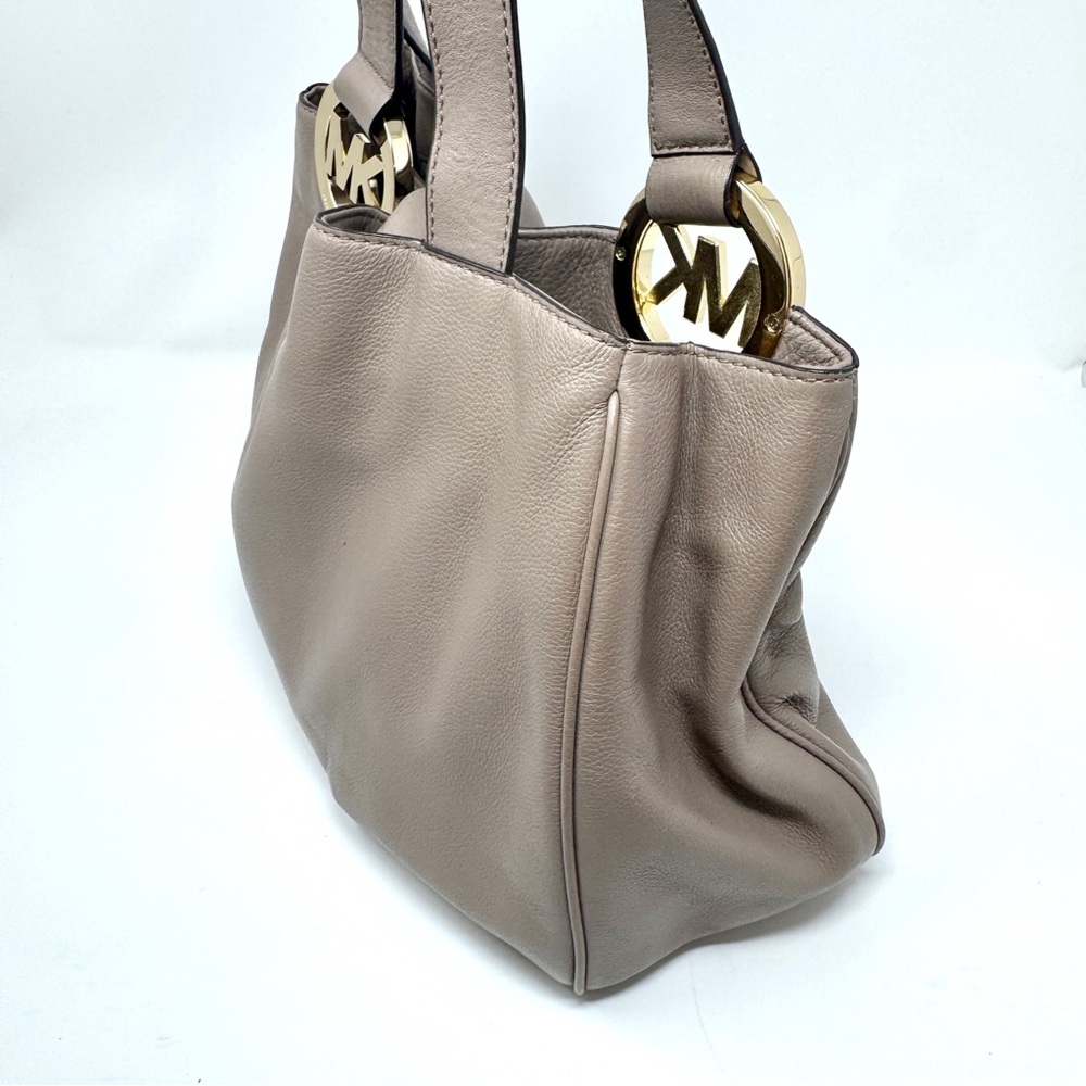 Michael Kors Fulton Large Shoulder Tote Tan Dark Dune Pebbled Leather Bag - Picture 5 of 14
